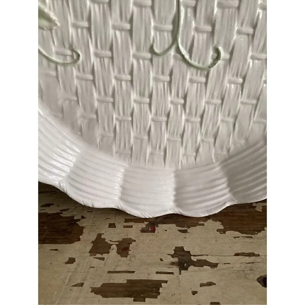 Vintage Bassano Majolica Ceramic Strawberry Vine Serving Plate Scalloped Edge It